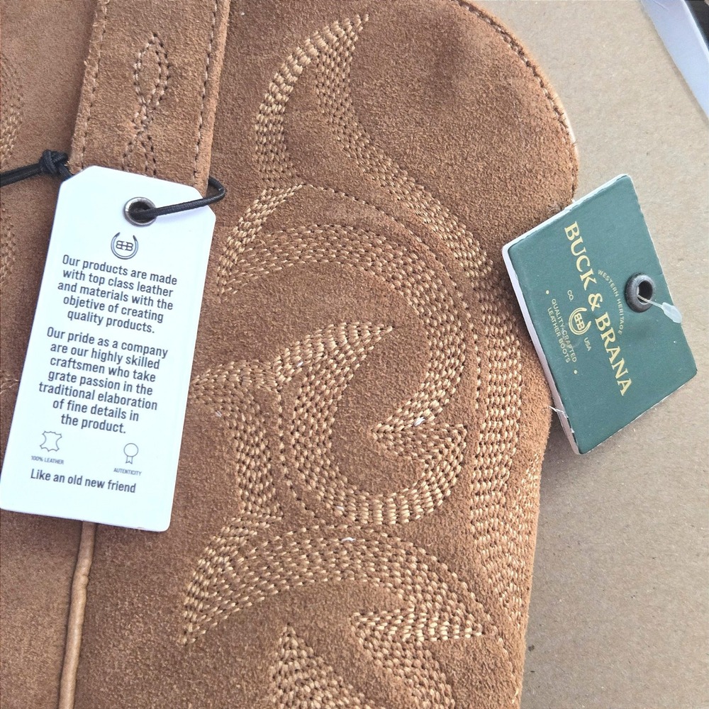 Buck & Brana Tessa Camel Suede Western Cowboy Boots Women 8 Handmade Mexico NWT - Picture 9 of 9